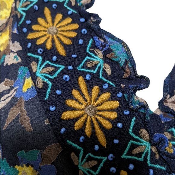 Anthropologie MEADOW RUE Strasser Embroidered Floral Peasant Blouse M - Picture 3 of 9